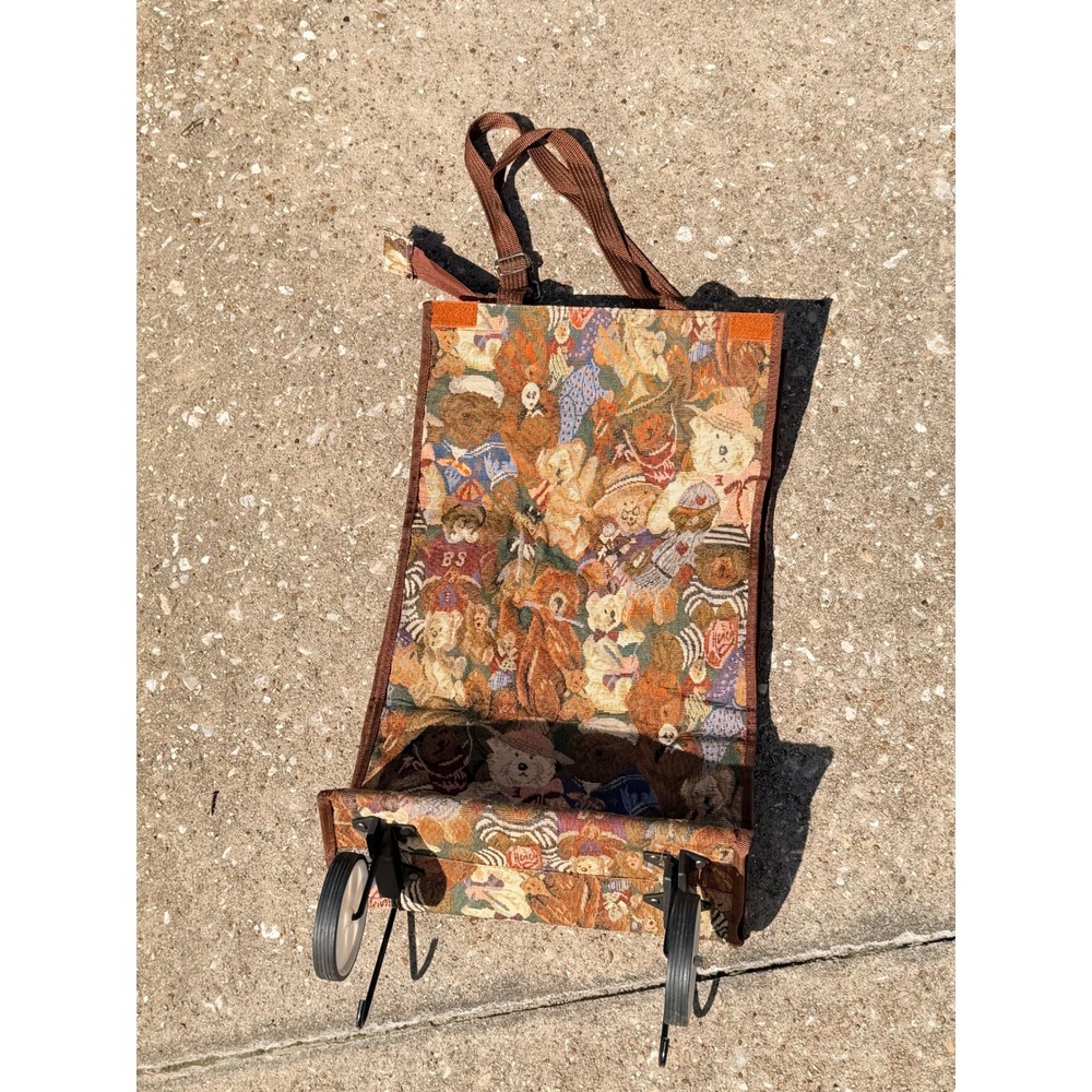 Pioneer Vintage Teddy Bear Tapestry Rolling Shopping Bag Collapsible Tote Brown